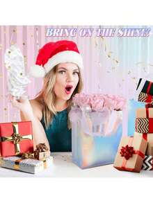 6/1pc Holographic Laser Gift Bags, Shiny Pearlescent Gift Bags, Holiday Party Gift Packaging Bags - Multiple Styles - View 4