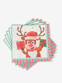 10/24pcs Christmas Reindeer & Santa Hat Print Disposable Paper Tableware Set, Includes Paper Cups, Napkins, Popcorn Boxes, Food Boxes And Straws, Suitable For Christmas Dinner, Family Gathering, Dessert Table Decor And Winter Party - Multicolor - View 3