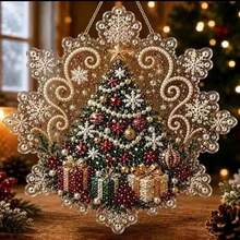 1pc Sparkling Round Lace Christmas Tree Diamond Painting Hanging Ornament, Christmas Atmosphere Decor - Random Style - Multicolor - View 5