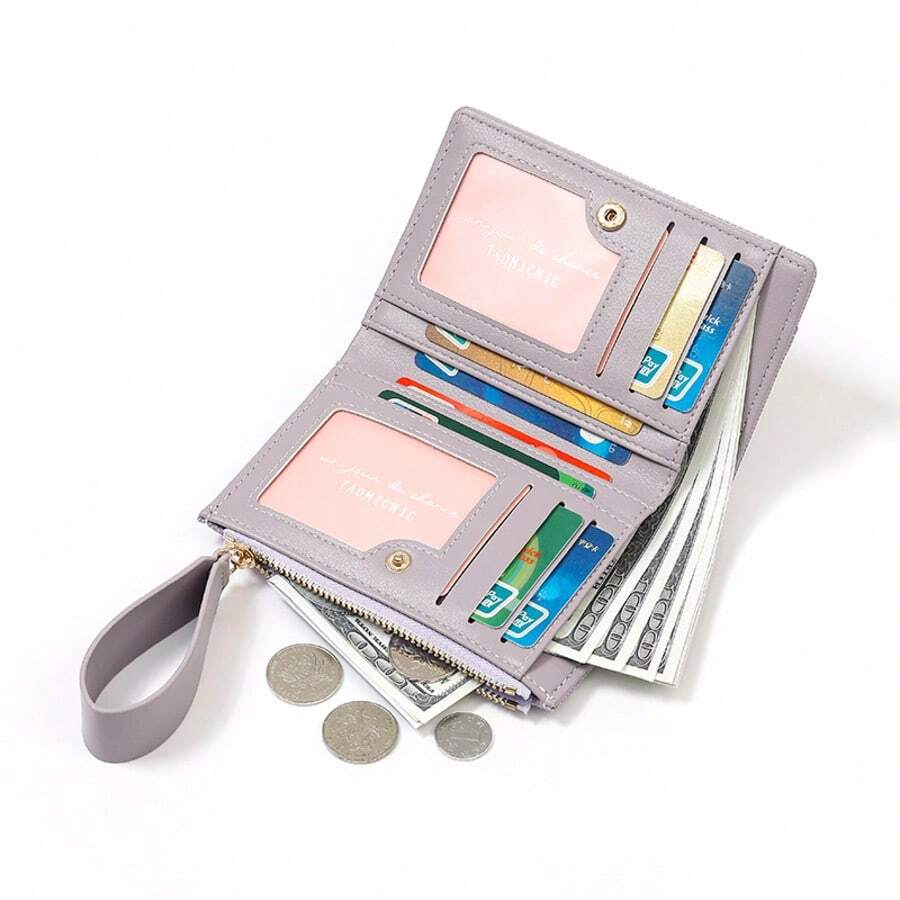 Women's Wristlet Wallet, Multi-Card Slot Bifold Wallet With Zipper Pocket, Portable Clutch Bag, With Wrist Strap, Can Hold Cash, Cards And ID
