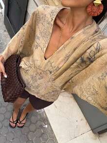 FGGG 女款夏秋休閒寬鬆摩卡棕優雅派對上衣 六月節慶款 - 摩卡棕 - 查看 1