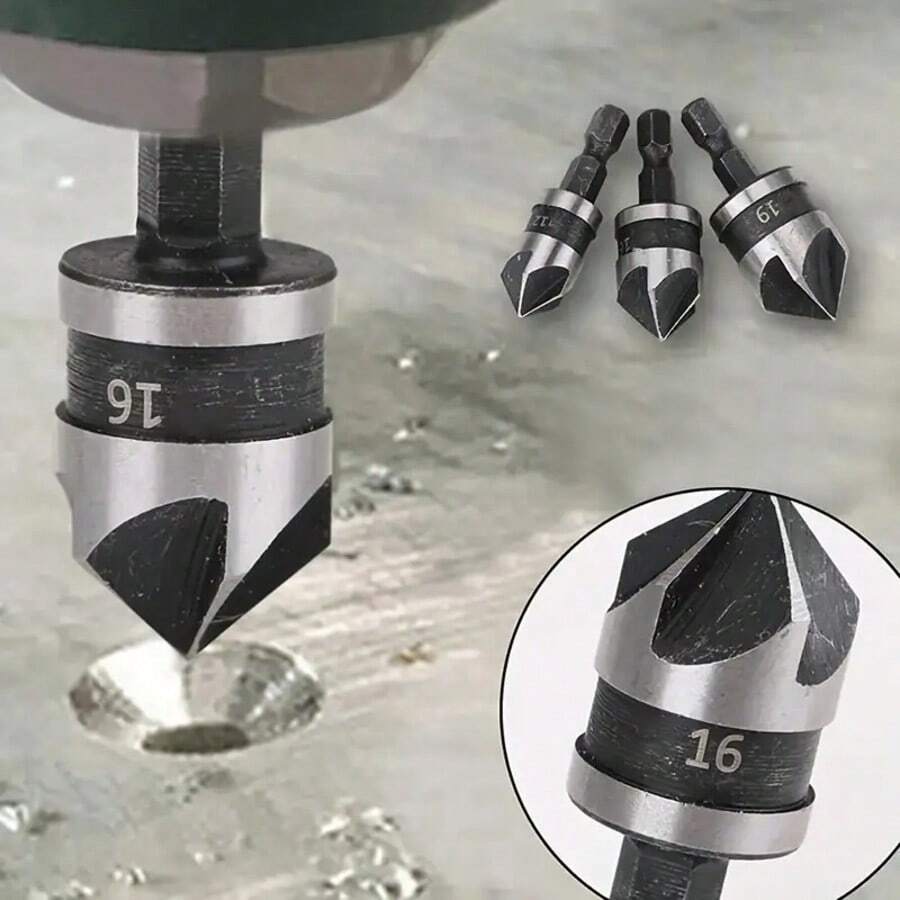 3pcs Professional Countersink Drill Bit Set - 1/4" Hex Quick Change Shank, Suitable For Wood/Metal/Aluminum | 90° Chamfer And Multi-Diameter Drilling (Hardened Steel Drill Bit Set)