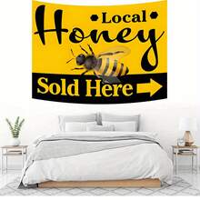 1pc Local Honey Bee Print Tapestry, Polyester Fabric Wall Hanging Banner, Farm Market Shop Signage Backdrop, Bedroom Store Wall Decor - Multicolor - View 2