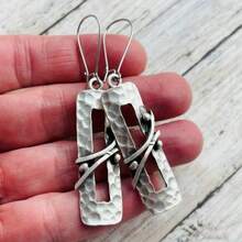 Bohemian Silver Long Dangle Earrings, Vintage Hippie Style Large Drop Earrings - Silver - View 1