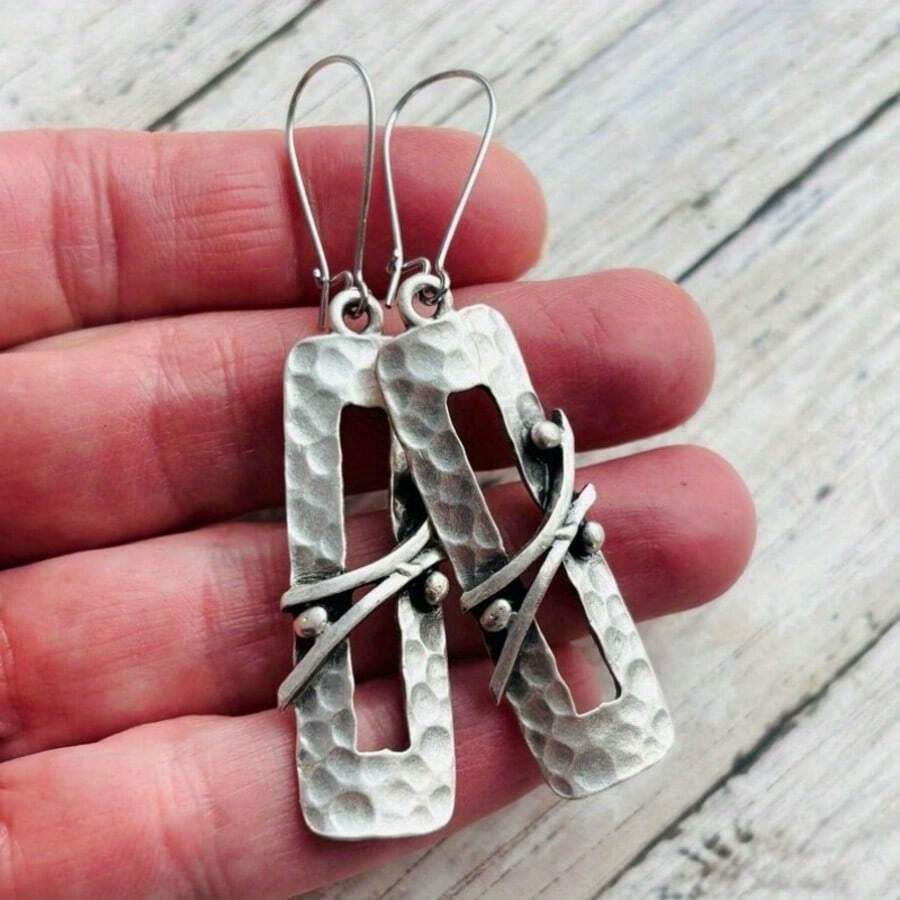 Bohemian Silver Long Dangle Earrings, Vintage Hippie Style Large Drop Earrings - Silver - View 1
