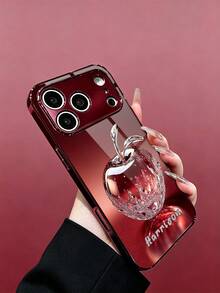 1件客製化姓名時尚手機殼，印花水鑽水晶蘋果圖案，酒紅色電鍍邊框，高畫質玻璃殼，適用於 Apple 18ProMax/Duo/17ProMax/16Pro/15/14Plus/13Pro/12ProMax/11/XsMax/11/XsMax & S26Ultra/25Plus/24/23/22 & A36/A35/A33/A31/A26/A15/A13/Note20/10Pro 及其他系列機型 - 酒紅色 - 查看 3