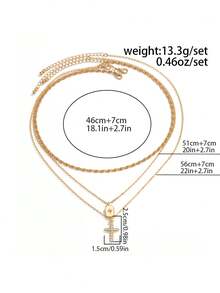 3pcs Men's Multi-Layer Stacked Gold Necklace, Rhinestone Cross & Square Pendant Multi-Layer Chain Collar Necklace, Minimalist Vintage Street Style Accessory, Gift For Men - 3pcs - View 7