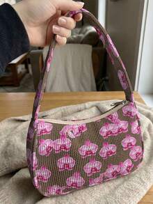1 buah Tas Bahu Corduroy Motif Leopard & Bunga Matahari, Tas Selempang, Kapasitas Penyimpanan Besar, Penutup Resleting, Tas Tangan Baguette Y2K untuk Hadiah Perjalanan Sehari-hari - MultiWarna - View 7