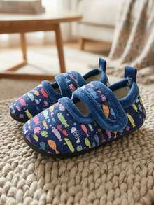 Boys' Indoor Slippers, Children's Home Slippers, Autumn/Winter Thermal Lined Warm, Comfortable Lightweight Soft Rubber Sole, Blue Fish Design, Adjustable Hook And Loop - Royal Blue - View 5
