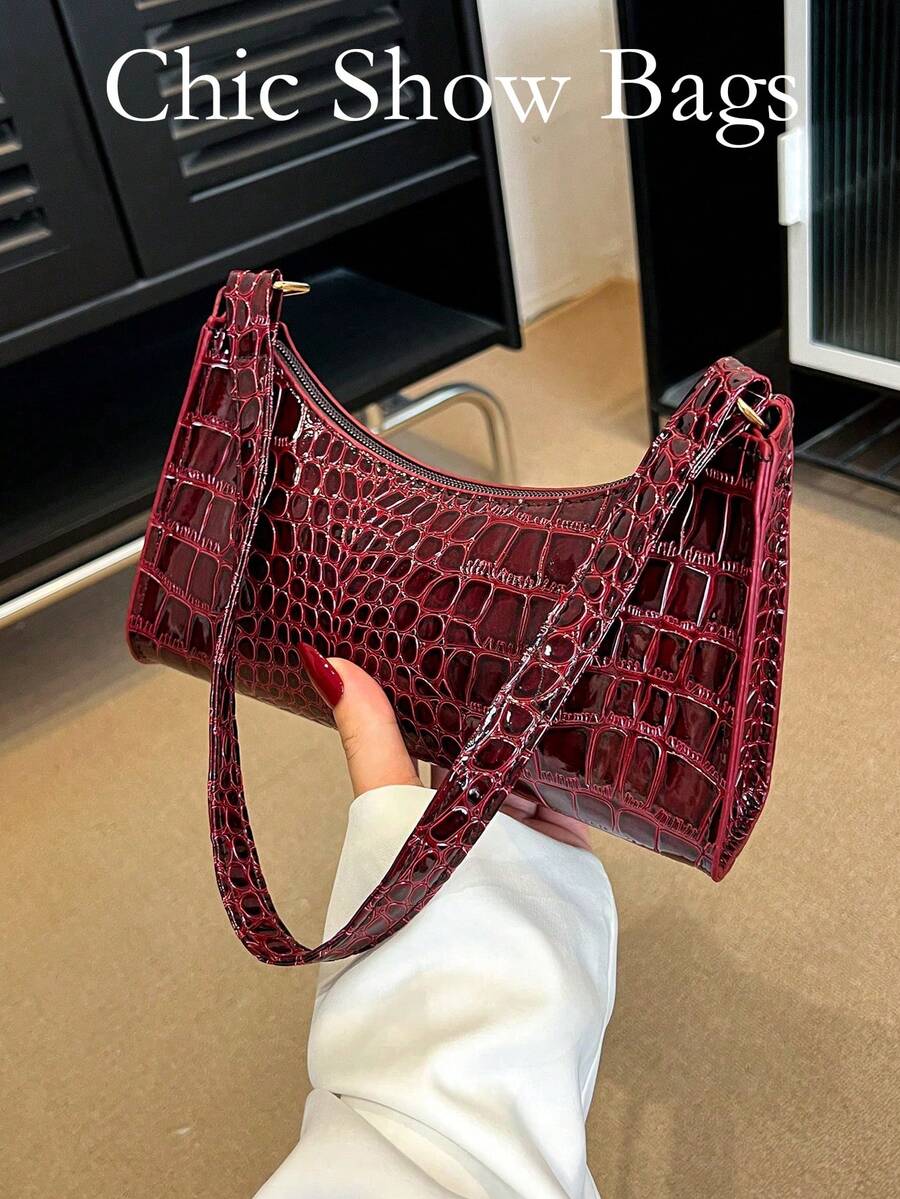 Women Solid Color Minimalist Shoulder Bag, Casual For Daily Use, Fashionable Burgundy Bag , Red Bag , Burgundy Bag - Burgundy - View 1