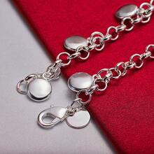 925 Sterling Silver Plated Solid Beads Chain Pendant Bracelet Jewelry - Silver - View 4