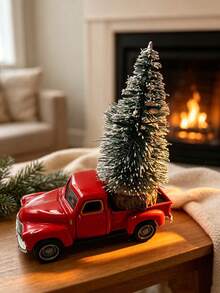 Christmas Red Truck Model Vintage Metal Car Ornament Collectible Toy, With Mini Christmas Tree, Suitable For Desktop Decoration, Perfect Gift For Easter, Christmas And Birthday. - Multicolor - View 1