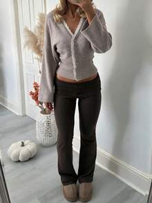 Women's New V-Neck Knit Cardigan, Autumn/Winter, Casual, Academic, Commute - Light Oatmeal - View 4