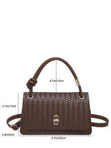 Women's Woven Texture Small Handbag, Vintage Knotted Top Handle Shoulder Bag, Flap Lock Crossbody Bag - Coffee - View 2