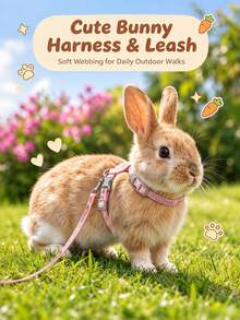 Supet 1 Set Cute Rabbit Pattern Harness And Leash Set, Adjustable Chest Strap, Quick Release Buckle, Lightweight Walking Leash For Small Animals Bunny Ferret, Rabbit Harness And Leash Set, Bunny Harness, Rabbit Leash, Small Pet Harness - Multicolor - View 2