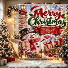 1/4pcs Christmas Theme Shower Curtain Set With Cute Snowman, Christmas Tree And Gift Box Pattern, 12 Hooks, Waterproof Polyester, Bathroom Curtain, Privacy, Thickened, Durable Quick Dry, 180*180cm Size, Christmas Bathroom Decor - A - View 9