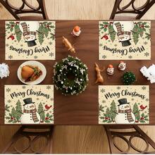 4Pcs Snowman Red Cardinal Snowflake Placemats Vintage Farmhouse Christmas Placemats Easy Clean Washable Christmas Decorative Placemats Suitable For Kitchen Home Indoor Outdoor Tabletop Coffee Bar Dining Table Tea Party - White - View 1