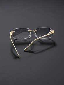Vintage Gold Rimless Glasses, Leopard Print Design, Elegant Casual Style, Suitable For Daily Wear - Multicolor - View 4