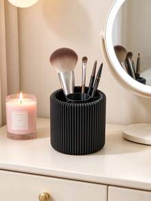 Vintage Vertical Stripe Makeup Storage Bucket, 3D Printed One-Piece Molding, Multi-Compartment Divided Space, Organized Placement Of Various Makeup Tools, Easily Create A Refined Vanity - Multicolor - View 6