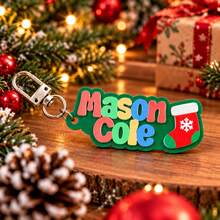 Custom Double Layer Christmas Name Keychain,Personalized Key Chain,Festive Bag Charm,Customized Keychains,Customizable Holiday Gift,Christmas Theme - Multicolor - View 6