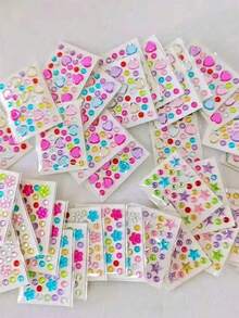 1pc 3D Rainbow Rhinestone Face Sticker, 1pc Acrylic Shiny Heart Sticker, Self-Adhesive Rhinestone Design, Suitable For Makeup And Clothing, Colorful Rhinestone Face Stickers, Perfect For Valentine's Day, Holidays, Parties And Events - Multicolor - View 4