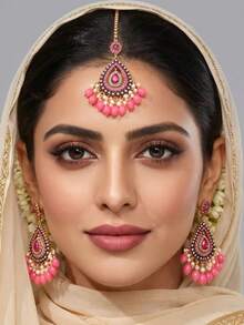 3pcs Fashion Water Drop Rhinestone Jewelry Set, Exotic Palace Style Hair Chain + Earrings Set, Holiday Gift, Bridal Jewelry Accessories - Teardrop - View 1
