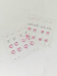 2pcs Non-Piercing Fake Ear Studs Rhinestone Stickers, Self-Adhesive Rhinestone Pearl Heart Star Face & Ear Decor, Temporary Ear Stud Stickers, Suitable For Music Festival, EDM Party, Cosplay, Christmas Party Makeup - Multicolor - View 7
