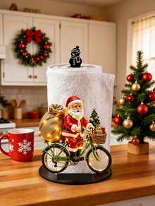 Christmas Decoration Paper Towel Holder - Desktop Roll Holder (Combines Display And Storage Functions), Fun Santa Claus Design, Suitable For Desktop, Kitchen, Bathroom, Living Room And Dining Room, Can Be Used As Decoration To Create A Warm Christmas Atmosphere. - A - View 2