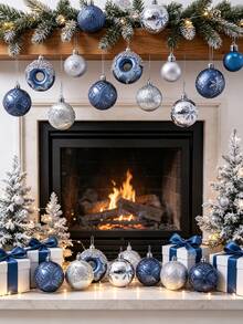 44pcs Blue & Silver Christmas Ball Ornament Set With String, Shatterproof Christmas Tree Hanging Decorations, Christmas Party Decor, Suitable For Holidays, Weddings, Christmas Tree Decoration And Parties, Christmas Gift, 5/4/3cm (1.9/1.5/1.1in) - Blue Silver - View 4