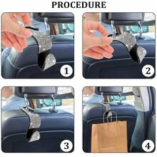 2 Packs Artificial Diamond Car Hooks, Hidden Car Storage Hooks, Creative Car Seat Hooks, Women's Car Accessories - A - View 6