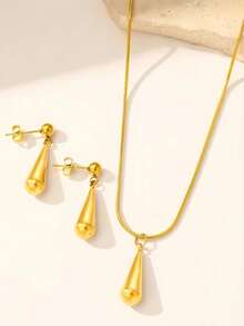 3pcs Stainless Steel Water Drop Women's Minimalist Versatile Elegant Collarbone Necklace Set - Water Drop - View 4