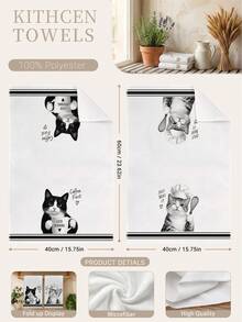 MEMNUN 2 chiếc khăn lau bếp in hình mèo phác thảo đen trắng, khăn lau bát đĩa bằng sợi microfiber polyester siêu mịn, khăn tay trang trí nhà hình mèo đầu bếp cà phê hài hước, khăn treo trang trí nhà và bếp, phù hợp cho nhà hàng, bếp, trang trí nhà và làm quà tặng, 40*60cm/45*70cm - Nhiều màu - Xem 4