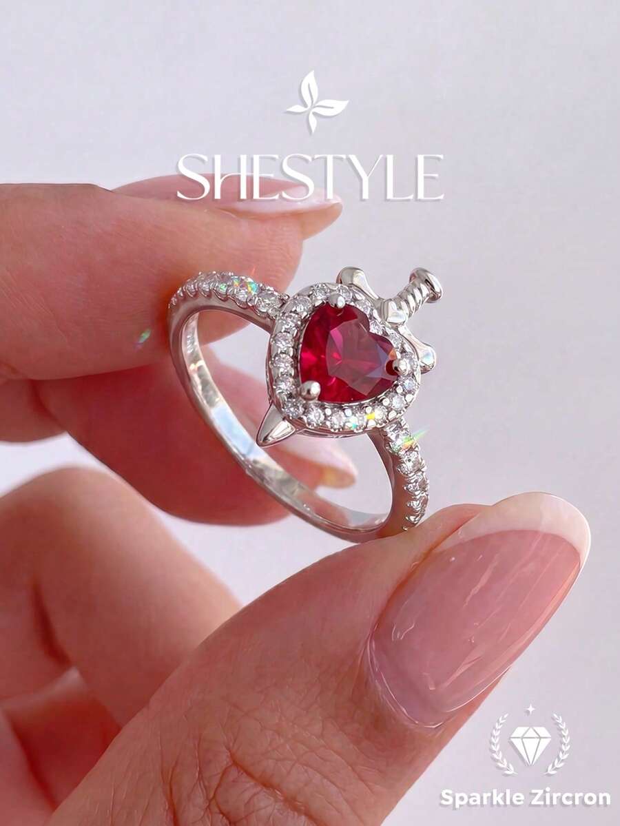 1pc Vintage Red Heart Ring, Women's Daily Accessory Or Gift