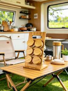 Bamboo Stand Glass Spice Jar Set, Available In 6-Grid And 8-Grid Sizes, Sealed Spice Storage Jars With Bamboo Wood Lids, Tilted Vertical Rack, Suitable For Storing Seasonings And Spices On Kitchen Countertops - Multicolor - View 3