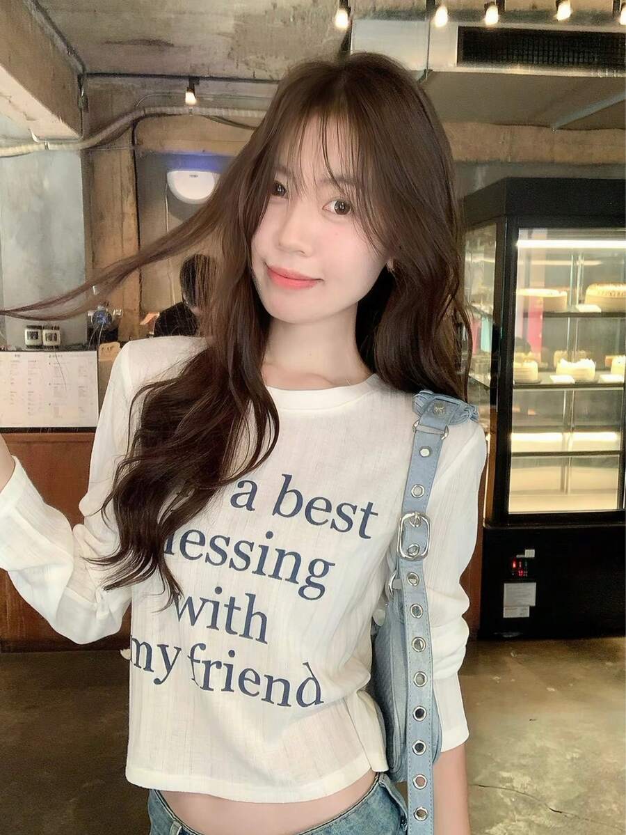 Korean Style White Lace Backless Shoulder Long Sleeve T-Shirt Women Autumn Short Design Top - White - View 1