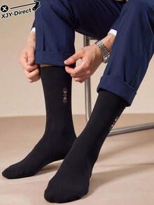 5 Pairs Random Assorted Men's Business Casual Mid-Calf Socks, Breathable, Moisture-Wicking, Soft Skin-Friendly, High Elastic Ribbed Cuff, Anti-Pilling, Simple Diamond Geometric Jacquard, Suitable For Commuting, Office, Home, Daily Wear, All Seasons - Multicolor - View 2
