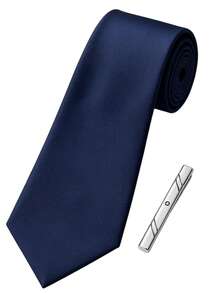 1 Set 8cm Men's Matte Non-Glossy Tie, Business Fashion High-End Elegant Versatile Necktie With Tie Clip Accessory, Suitable For Wedding, Work, Interview, Party, Family, Dinner - Navy Blue - View 4