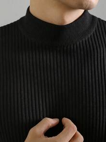Men's Loose Thin Mock Neck Soft Comfortable Long Sleeve Ribbed Knit Sweater Suitable For Daily Casual Commute - Black - View 5