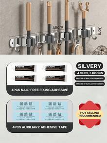 1PC-Stainless Steel Wall-Mounted Broom Hook Storage Rack, Gardening Tools Mop Hook Storage Rack, Multi-Functional Storage Rack, Easy To Install, Space-Saving, Suitable For Home, Kitchen, Garden, Laundry Room, Garage, School Dormitory - Style a - View 25