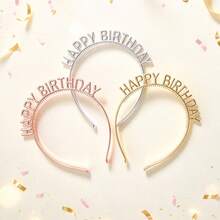 3pcs Random Birthday Party Hair Hoop, Metallic Plastic Birthday Hair Hoop For Party Back To School Valentine Day - Multicolor - View 4