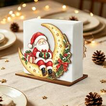 1pc Santa Claus Moon Shaped Wooden Napkin Holder, Christmas Tabletop Tissue Storage Rack, Christmas Dining Table Napkin Box, Freestanding Kitchen Decor Napkin Organizer, Holiday Tabletop Napkin Holder - Multicolor - View 4
