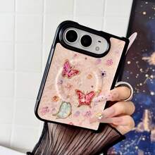 1pc Compatible With Apple Phone Case Compatible With IPhoneDuo Cute Lightweight Thin Butterfly Wireless Charging Ring Holder Fashion Phone Cover Foldable Phone Case Protective Shell Smart Phone Case - Multicolor - View 7