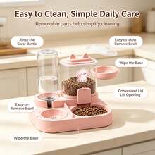 New 2-In-1 Gravity Pet Feeder And Water Dispenser, Compact Automatic Food And Water Bowl Set, Includes DIY Crystal Stickers, Detachable Feeding Station, Suitable For Kittens, Puppies, Cats, Small Dogs - 500ml - View 4