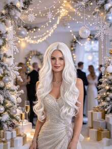 1pc White Big Wavy Curly Wig, Suitable For Christmas, Winter Party, Elf Costume, Holiday Dress Up - Multicolor - View 2