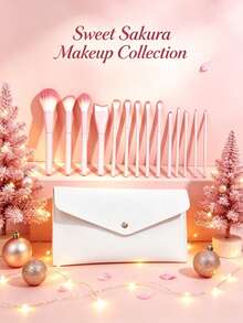 13-Piece Makeup Brush Set With Leather Makeup Bag, Complete Makeup Tool Kit Travel Essential, Makeup Brushes For Easy Application: Foundation, Blush, Eyeshadow, Brow, Contour, Lip And Nose Shadow, Professional Facial Makeup Brushes And Beauty Tools, Suitable For Powder, Liquid And Cream Cosmetics, Ideal For Daily Use And Travel - Pink - View 10