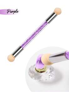 Dual Tip Nail Sponge Blending Brush, Double End Ombre Nail Gradient Pen, Clear Acrylic Rhinestone Handle Nail Art Smudge Tool For Mirror Powder & Nail Gel DIY Manicure - Multicolor - View 9