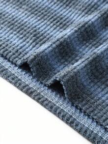 Camvyn Men's Spring/Autumn Casual Fashion Colorful Fleece Waffle Knit Crew Neck Long Sleeve T-Shirt - Baby Blue - View 6