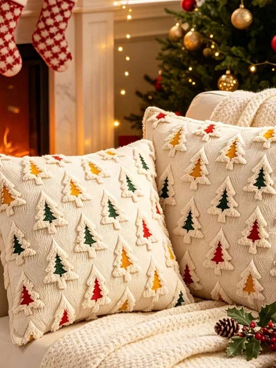 1pc Christmas Throw Pillow Cover, 3D Plush Sofa Cushion Cover, Holiday Decorative Pillowcase