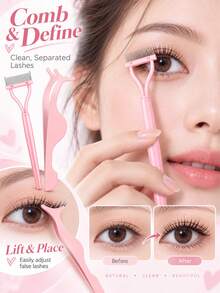 Halloween 2pcs Eyelash Tool Set, Foldable Eyelash Comb With Fine Stainless Steel Teeth And Seahorse Eyelash Tweezers, Mascara Comb Brush For Defined And Clump-Free Lashes, False Eyelash Application Tweezers For Precise Placement, Pink Makeup Tools - Multicolor - View 2