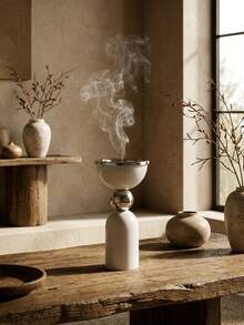 1pc Metal Incense Burner, Modern White & Silver Incense Holder Suitable For Entryway Console Display, Exotic Cafe Decor, Cultural Events, Holiday Gifts, Wedding Ambiance, Backyard Gatherings, Home Fragrance Use - Multicolor - View 4